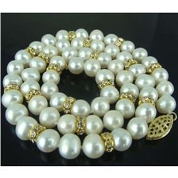 20  9-10mm Real South Sea White Pearl Necklace 14k Gold Clasp