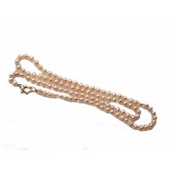 Estate 14K Yellow Gold Heart Clasp Pink Luster Freshwater Pearl Strand Necklace