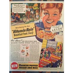 1940 Quaker Puffed Wheat Rice Breakfast Ad