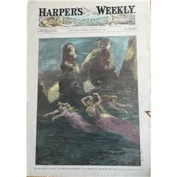 1889 Hand-colored Harpers Weekly, Mermaids