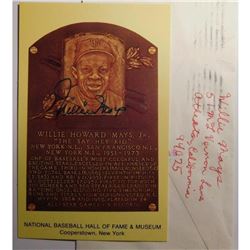 Willie Mays Autographed Hall of Fame Postcard Card with original S.A.S.E.