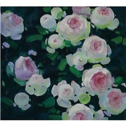 21st Century Ukranian, Still Life Oil On Canvas Painting, Sunny Roses