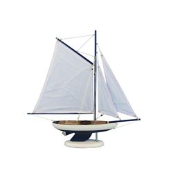 Wooden Bermuda Sloop Dark Blue - White Sails Model Sailboat Decoration 17 