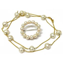 Estate Mikimoto Pearl Necklace & Brooch