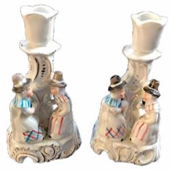 19thc Pair of German Contra Boehme Porcelain Fairing Candle Holders, Welch Tea Party