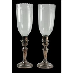 Regency Silver Plate Crystal Hurricane Lamps