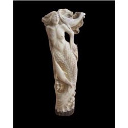 Dolphin Mermaid Handle / Standing Carving In Antler