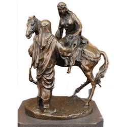 Large Arabian Man Helping his wife Bronze Marble Base Sculpture Statue by Barye
