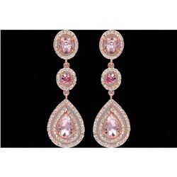Pink Czech Crystal & Rhinestone Rose Gold Plate Earrings