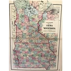 Rare J.H. Colton Color Map of Iowa and Minnesota