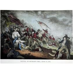 After Nathaniel Currier, Fine Art Modern Lithograph, Battle At Bunkers Hill - 1775