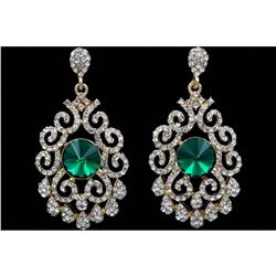 Emerald Czech Crystal & Rhinestone Chandelier Earrings