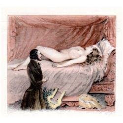 Nude Blonde Girl Divan Sofa Lyre Music Paul E. Becat Vintage Art Print ~matted