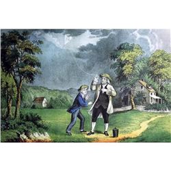 After Nathaniel Currier, Fine Art Modern Lithograph, Franklin's Experiment - 1752