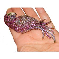 Majestic AB Rainbow, Fuchsia Rhinestones Parrot Bird Pendant / Brooch Pin