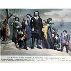 After Nathaniel Currier, Fine Art Modern Lithograph, The Landing Of The Pilgrims At Plymouth -1620