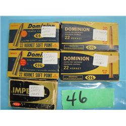 lot of five collector boxes 22 Hornet some reloads and brass