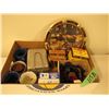 Image 1 : box with graniteware cups scope covers clock Etc