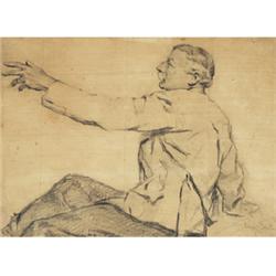 Iványi Grünwald, Béla, Somogysom, 1867 - Budapest, 1940, Sitting Self-portrait