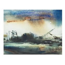 Weintrager, Adolf, Diószeg, 1927 - Baja, 1987, Dawn in the Harbour of Pozsony 