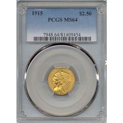 1915 $2.5 Indian Head Quarter Eagle Gold Coin NGC MS64