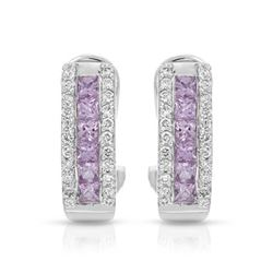 14KT White Gold 1.01ctw Pink Sapphire and Diamond Earrings