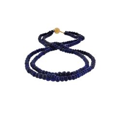 14KT Yellow Gold 250.00ctw Blue Sapphire Beaded Necklace