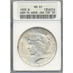 1923 $1 Peace Silver Dollar Coin ANACS MS61