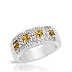 14KT White Gold 0.71ctw Yellow Sapphire and Diamond Ring