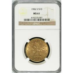 1906 $10 Liberty Head Eagle Gold Coin NGC MS61