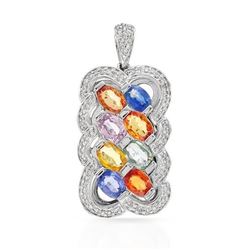 14KT White Gold 4.08ctw Multi Color Sapphire and Diamond Pendant with Chain