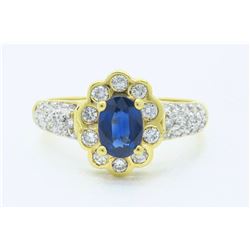 18KT Yellow Gold Blue Sapphire and Diamond Ring