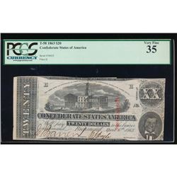 1863 $20 Confederate States of America Note PCGS 35