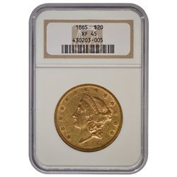 1865 $20 Liberty Head Double Eagle Gold Coin NGC XF45