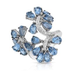 18KT White Gold 9.93ctw Blue Topaz and Diamond Ring