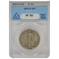 1921-D Walking Liberty Half Dollar Coin ANACS VF30