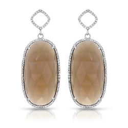 14KT White Gold 31.81ctw Smoky Topaz and Diamond Earrings