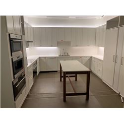 Approx. 11 White Upper Cabinets w/ Melamine Shelving 40" H & 30" H (Width Measurements Listed)