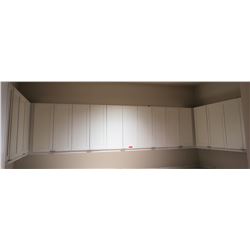 9 White Upper Cabinets 40" Height (36, 36, 30, 30, 30, 30, 30, 36, 36 Width), Melamine Wrap Shelving