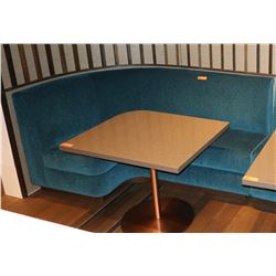 Teal Blue Curved Banquette (Chenille Upholstered), Approx. 6' Overall L, 27.5" Depth
