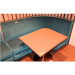 Teal Blue Curved Banquette (Chenille Upholstered), Approx. 6' Overall L, 27.5" Depth