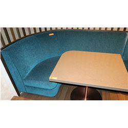 Teal Blue Curved Banquette (Chenille Upholstered), Approx. 6' Overall L, 27.5" Depth