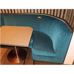 Teal Blue Curved Banquette (Chenille Upholstered), Approx. 6' Overall L, 27.5" Depth
