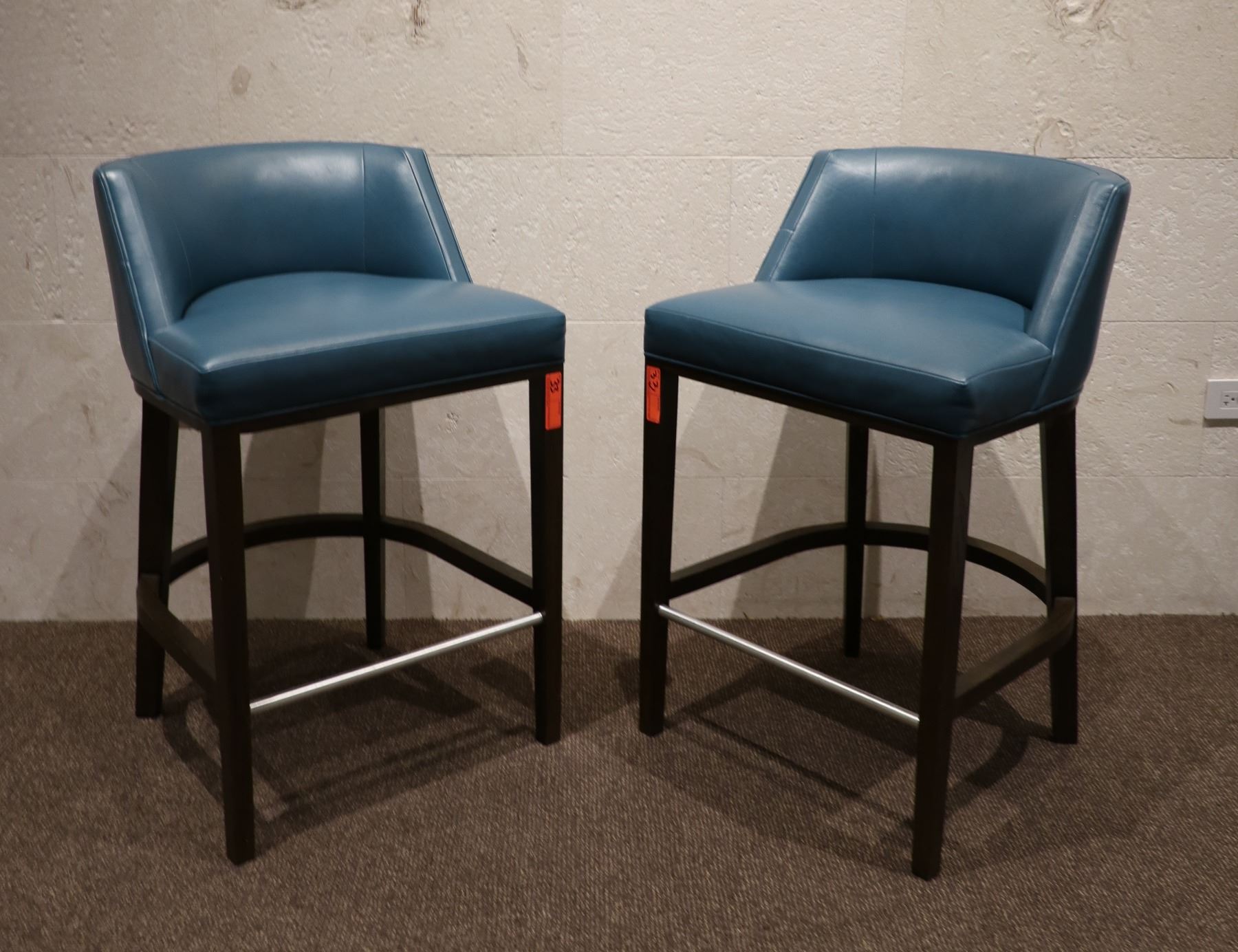 ENO Low Back Bar Stools w/Blue Leather (purchased for $4537 each stool ...