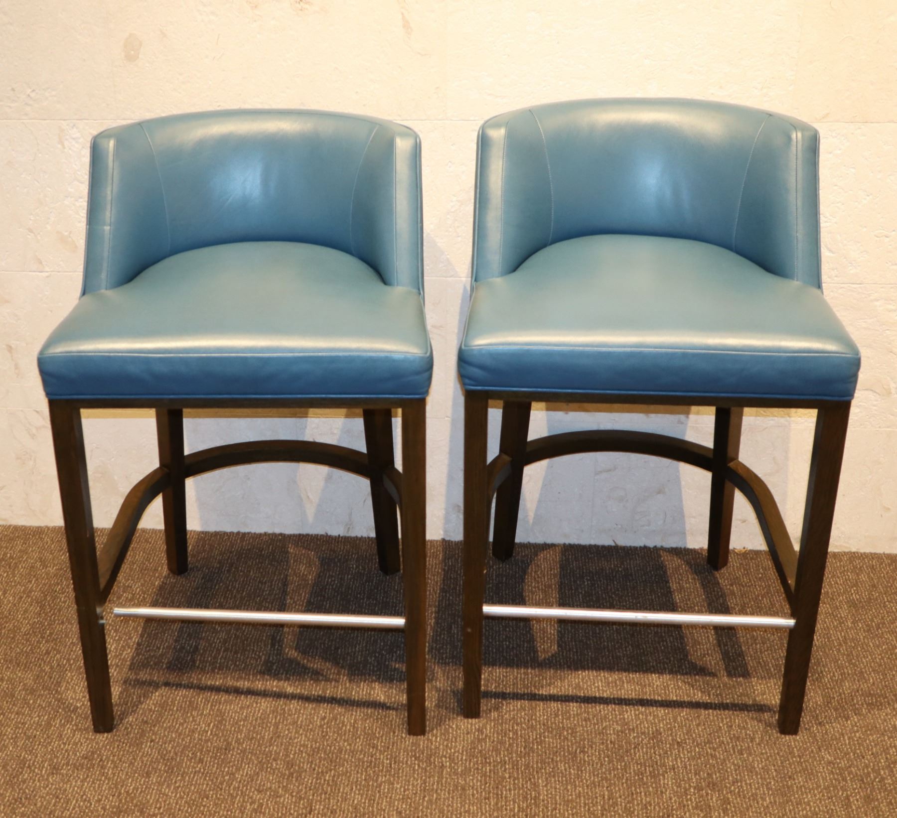 ENO Low Back Bar Stools w/Blue Leather (purchased for $4537 each stool