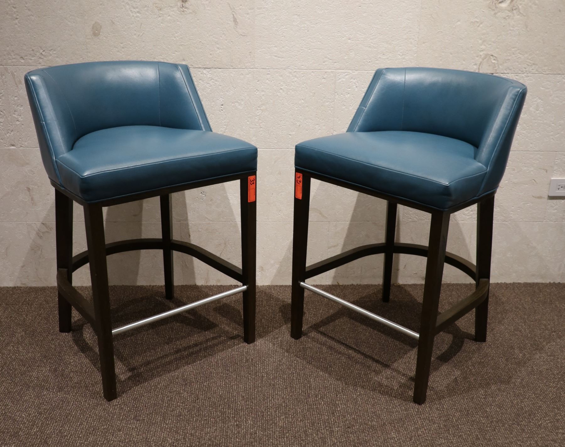 ENO Low Back Bar Stools w/Blue Leather (purchased for $4537 each stool ENO Low Back Bar Stools w/Blue Leather (purchased for $4537 each stool