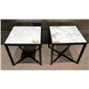 Image 1 : Pair of White Natural Stone Side Tables w/ Dark Wood Base 17.5" x 17.5"