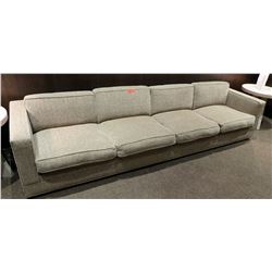 Long Beige/Brown Sofa - 10’6 L, 35” Back to Front, 25” Frame Height