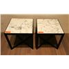 Image 1 : Pair of White Natural Stone Side Tables w/Dark Wood Base 17.5" x 17.5"