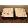 Image 2 : Pair of White Natural Stone Side Tables w/Dark Wood Base 17.5" x 17.5"